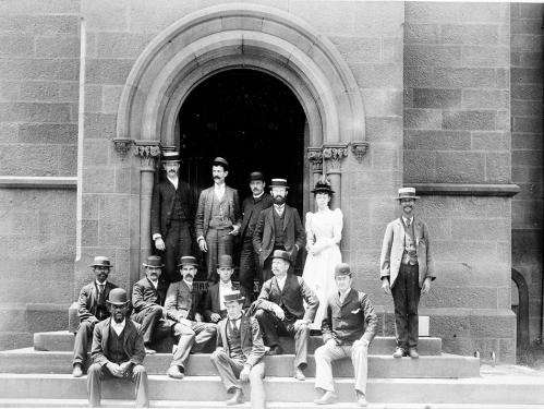 Smithsonian staff on the steps of the Castle, 1891 Smithsonian employees, historic
