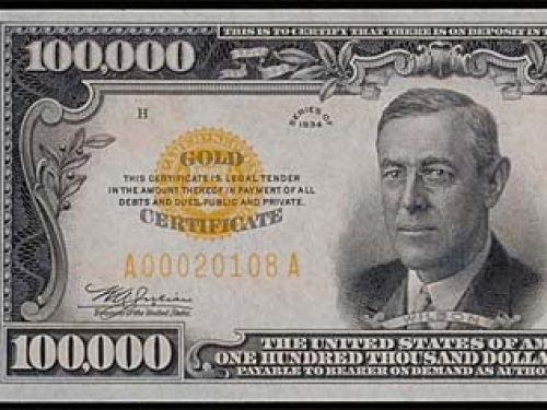 $100,000 bill, numismatic collection, American History Museum $100,000 bill